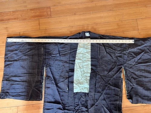 Silk Vintage Japanese Kimono Men's Kimono Antique Striped Flaws. K - Picture 8 of 15