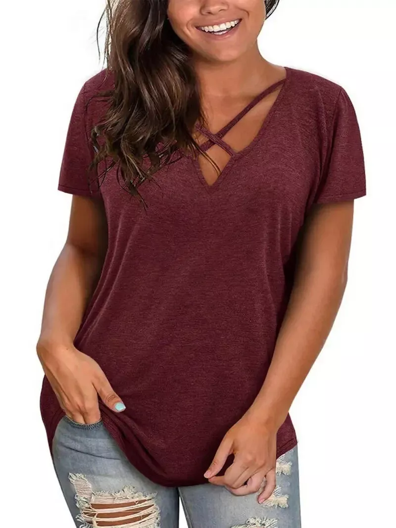 womens maroon v neck t shirt