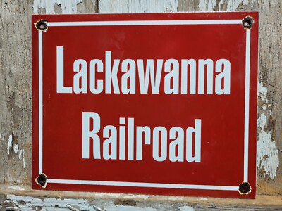 VINTAGE LACKAWANNA RAILROAD PORCELAIN SIGN PENNSYLVANIA RAILWAY TRAIN TRACK RAIL