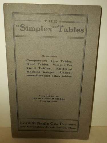 The Simplex Tables Knitting Machine REED YARN Sizes Charts TEXTILE WORLD RECORD