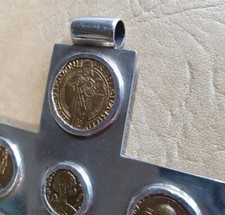 kurioses M&uuml;nzkreuz in 925 Silber, 9,5 x 8,5 cm, Gewicht 62,0 g gepunzt