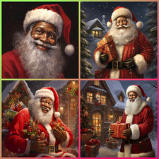 12 African American Santa Claus Greeting Card 4 Designs