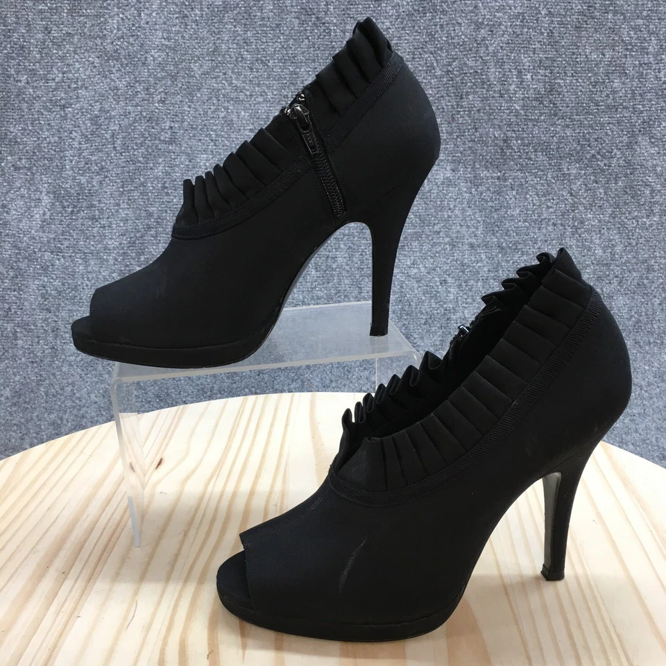 Zapatos Nina para mujer 8,5 M Edina Pump negros con volantes sin cordones punta abierta tacones stilleto Foto 2 de 4