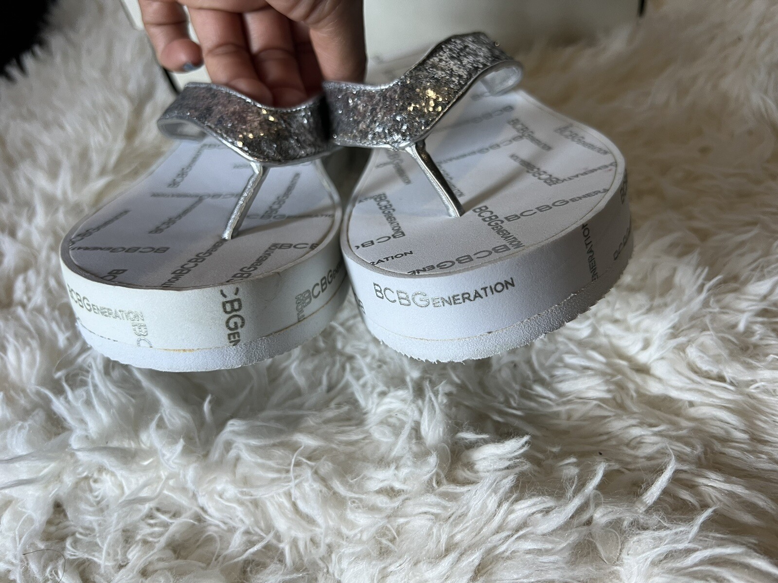 Silver Sequin Platform Flip Flops Chunky Glam Y2K… - image 13