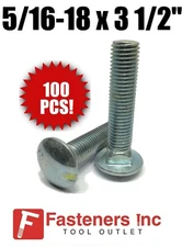 (QTY 100) 5/16-18 x 3 1/2" Carriage Bolt Zinc Plated A307