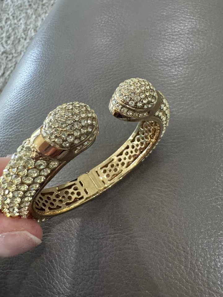 JOAN BOYCE Cuff Bracelet Hinged Bangle Clamper Yellow Crystals  Gold Plated - Image 2 of 4