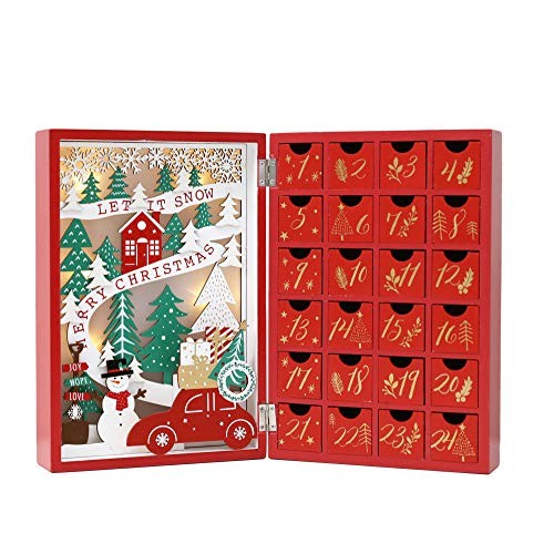 Christmas Wooden Advent Calendar Book with Drawers for Adults Kids Christmas