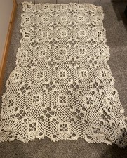 Crochet Throw Blanket Handmade 45x70 ivory floral Cottage Farmhouse Afghan