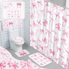 8 Pcs Pink Bow Shower Curtain Sets for Bathroom Decor Cute Coquette Bathroom ...
