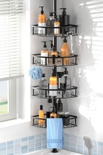 4-Tier Rustproof Corner Shower Caddy with Tension Pole, 42-115 Inch Adjustable