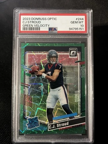2023 Panini Donruss Optic Rated Rookie CJ Stroud PSA 10 Green Velocity Prizm RC