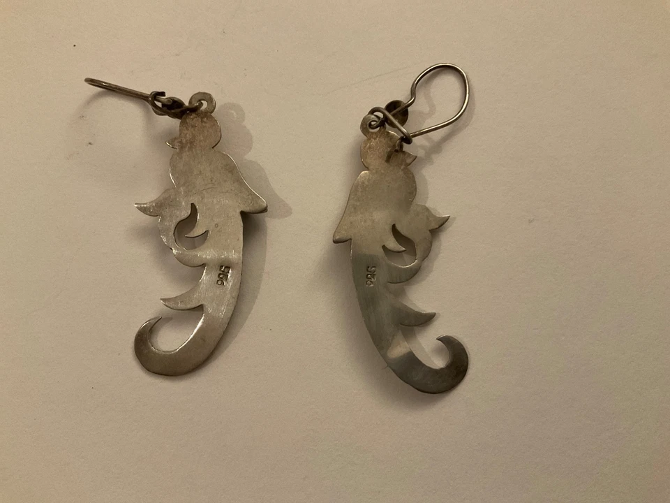 Pendientes colgantes antiguos de loro de plata 925 - con piedras verdes como alas Foto 2 de 4