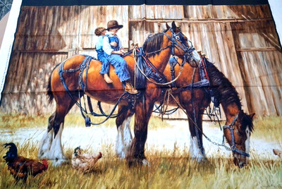 36x44 Panel 'Back to the Barn' 2 Kids Riding Horse Jim Daly Marshall Dry Goods