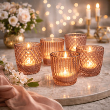 6 Teelicht Halter Glas Teelichthalter Gläschen Kerzenhalter Tischdeko Hellorange