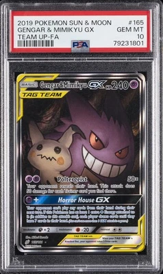2019 POKEMON SUN & MOON TEAM UP #165 FULL ART/GENGAR & MIMIKYU GX PSA 10