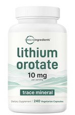 Lithium Orotate 10mg - 240 Veggie Capsules for Brain Health Mood Support