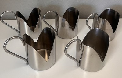 Set of 5 Vintage Stainless Steel Espresso / Tea Glass Holders -V-Cut Cup sleeves
