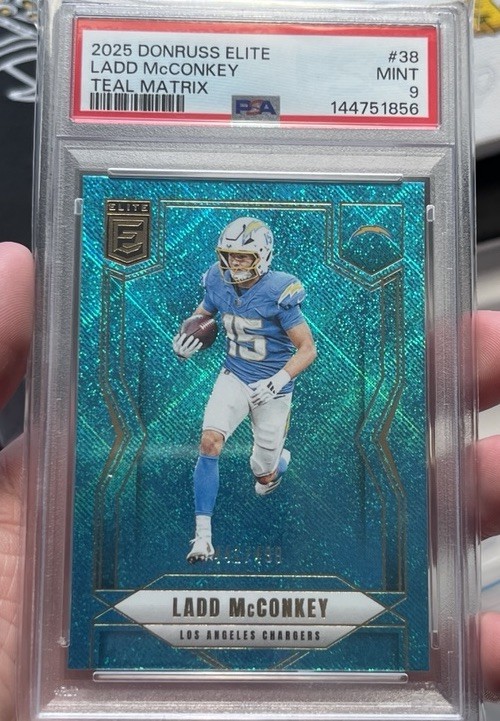 Panini 2025 Donruss Elite Ladd McConkey Teal Matrix #38 /499 PSA 9
