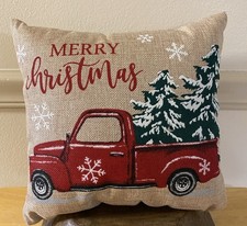Christmas Truck Decorative Throw Pillow with Snowflake Design Handmade