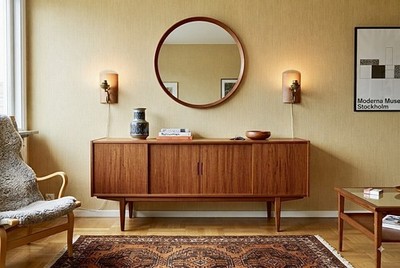 Rare Vintage Curved Teak & Brass Wall Sconces Swedish Design Hans-Jakobsson 1960