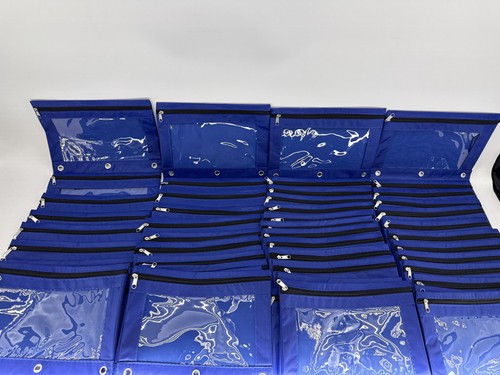 Lot of 58 Pencil Case Blue Fabric School Supplies Zipper Closure Clear Window