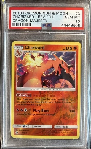 2018 Pokemon Sun & Moon Charizard Dragon Majesty #3 - Reverse Foil - PSA 10