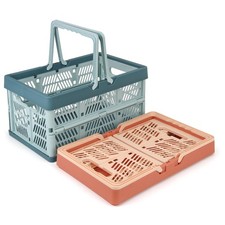 2Pack Foldable Storage Baskets, 20L Collapsible Crates PP Blue Pink