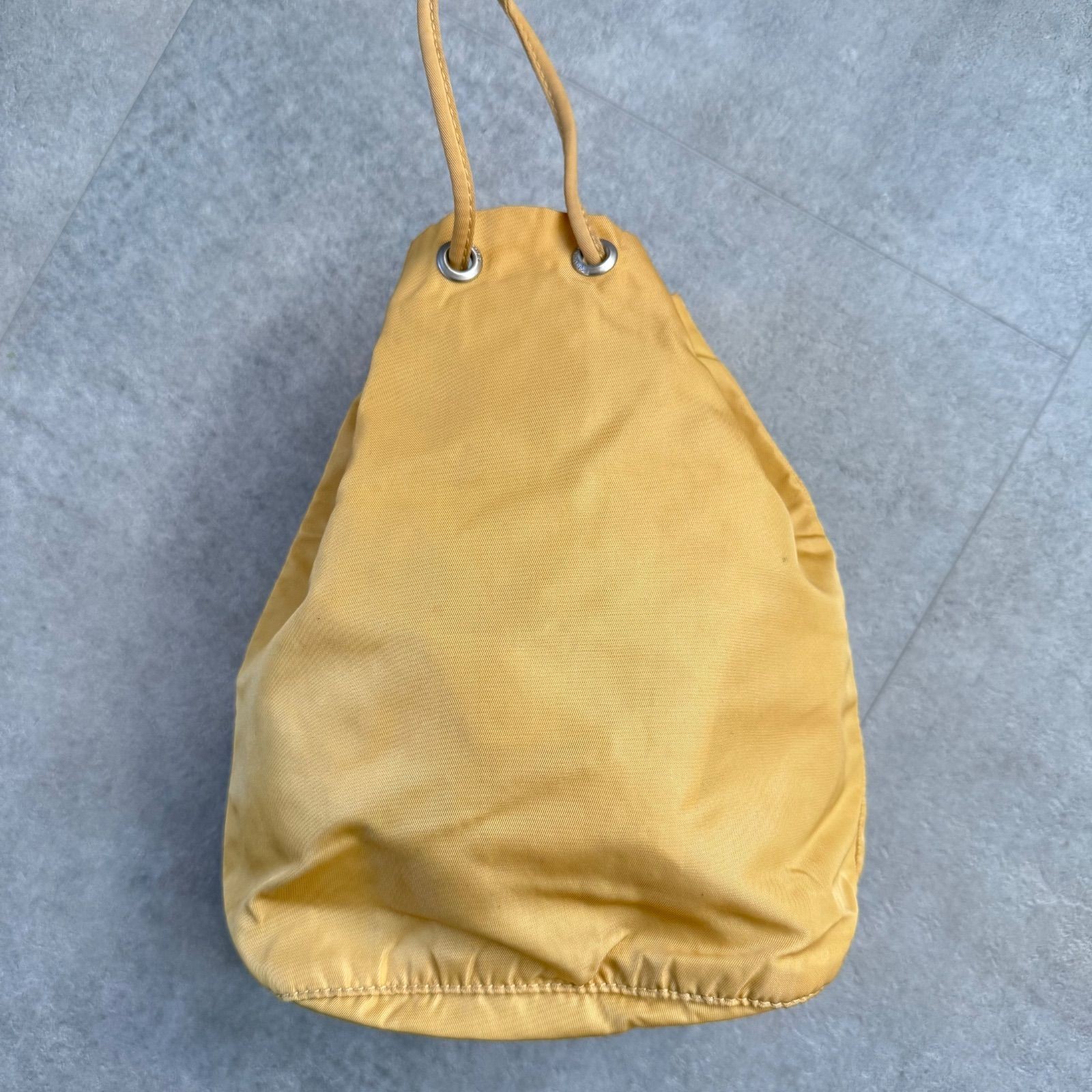 PRADA Nylon Triangle Logo Drawstring Bag Yellow W… - image 3