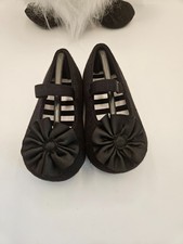 Girls Black Fabric Mary  Jane Flats with Bow Accent