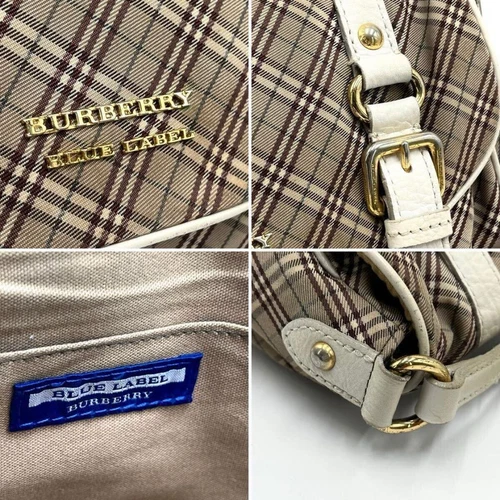 Burberry Blue Label Shoulder Bag Check Logo Beige Nylon Beige From Japan - Picture 8 of 24
