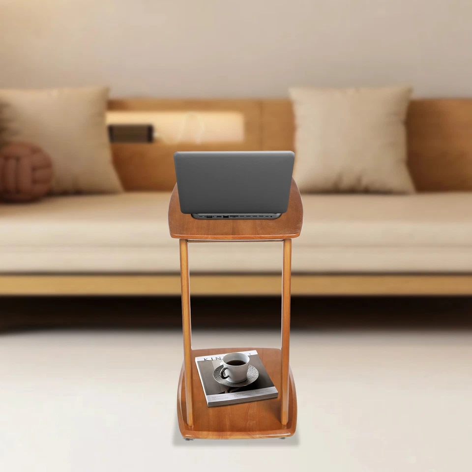 Mesa auxiliar de escritorio de computadora en forma de C de madera maciza para oficina en casa con ruedas Foto 4 de 4