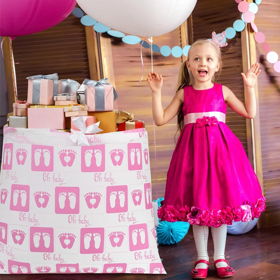 2 Pcs 80 X 60 in Jumbo Bike Gift Bags Extra Large Baby Footprint Plastic Present - Image 4 of 4