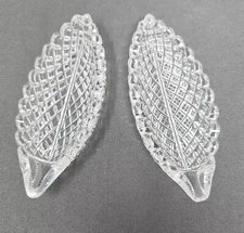 2 ABP American Brilliant Cut Crystal Piece Leaf Shaped Salt Cellers 4"  