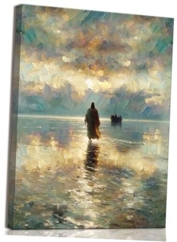 Framed Jesus Pictures for Wall God Canvas Wall Art 24L" x 16W" Jesus on water