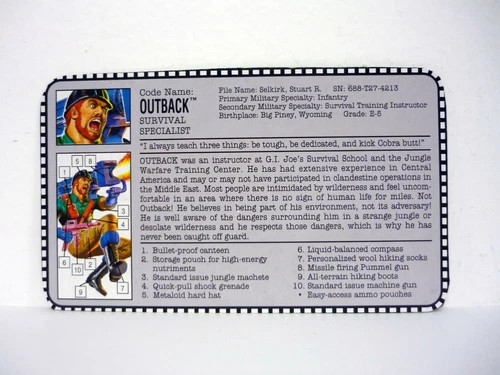 GI Joe Outback File Card Vintage Action Figure Battle Corps Accessory Part 1993