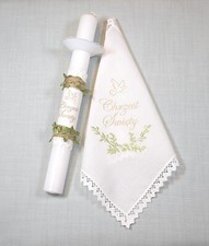cotton baby christening/baptism candle & robe . Swieca i szatka do chrztu