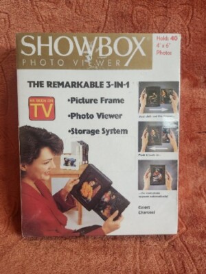 Showbox Photo Viewer. Holds 40 4x6 Photos. Charcoal Color. NEW