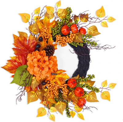 22.83 Inch Fall Wreaths for Front Door Outside, Pumpkins Berries Wreath Fall ...