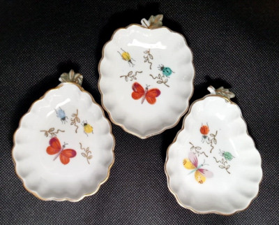 3 Vintage Trinket  Dishes Porcelain Ardalt Linwile Fruit Shape Butterfly Ladybug