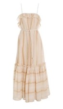 Zimmermann Anneke Swing Biscuit And Gold  Belted Dress Size 4 (16) NEW RRP $690