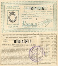 Nationale Lotterie. Ziehung Nr. 22 von 1936. Nummer 18456.