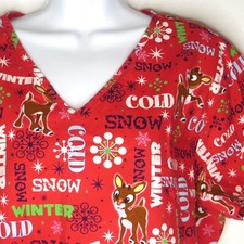 Rudolph the Red Nose Reindeer XL Scrub Top Christmas Winter Medical Dental Vet