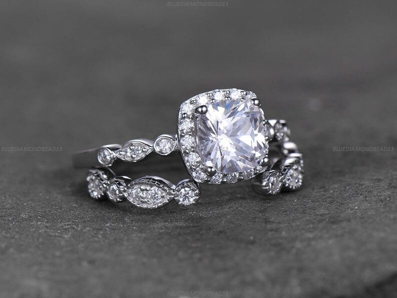 14k Gold Moissanite Engagement Ring Set with Diamond Accents-image