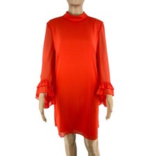 Mango MNG Women Reddish Orange Mock Neck Long Sleeves Dress Size XL