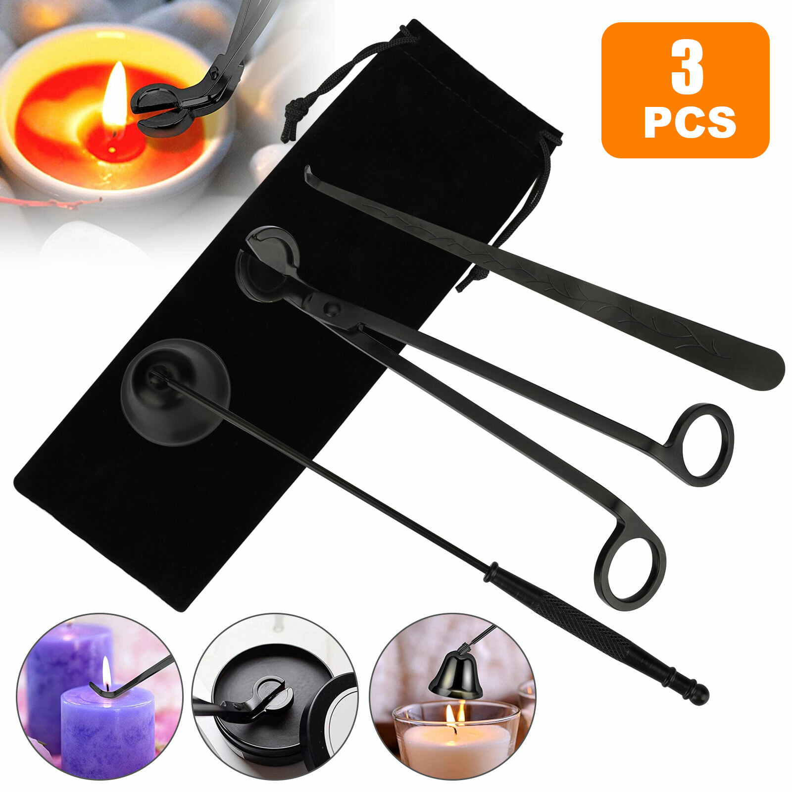 3Pcs Candle Snuffer Wick Trimmer Dipper Extinguish Accessories Cutter Tool Kits