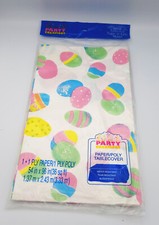 Vntg Easter Table Cover Multi Colored Eggs Paper Poly Made in USA Tear in Pkg