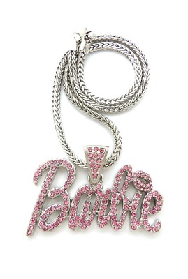 New Barbie Pendant & 4mm 18'' Franco Chain Necklace White Gold Plated*