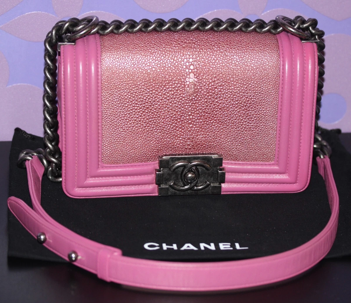 CHANEL Le BOY Small Galuchat Stingray Exotic Pink Flap Chain Bag  *DISCONTINUED*!