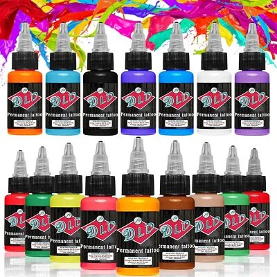 DLD 16 Primary Colors Tattoo Ink Set Pigment Kit 1 Oz Professional Body Paint Brow