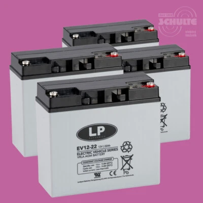 LANDPORT Akku Satz Batterien für Rolektro E-Trike 25 600W - 4 Stück 12V 22Ah statt 20Ah